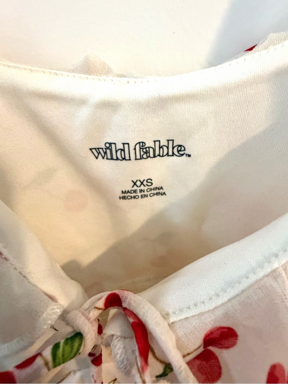 Wild Fable Cherry Print Tie Front Top White Red Cottagecore Babydoll Tank - Picture 5 of 5